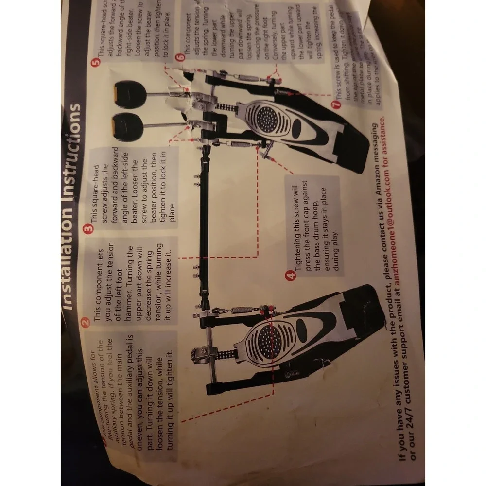 Double Bass Drum Pedal, Heavy-Duty Double Chain Drive Kick Pedal with Adjustable